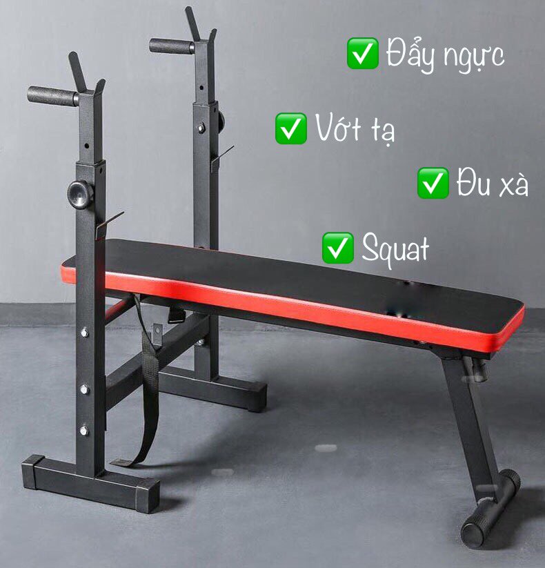 Ghế tập tạ đa năng ghế gập bụng ghê tập gym đa năng tạ đẩy Ghế tạ đòn thiết bị thể thao có thể gấp gọn tiện lợi nhanh chóng màu đỏ đen mạnh mẽ