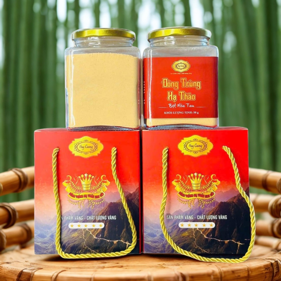 Bột nấm đông trùng hạ thảo sấy khô thăng hoa (50g) thượng hạng chính hãng Huy Cương hòa tan pha trà, ngâm mật ong