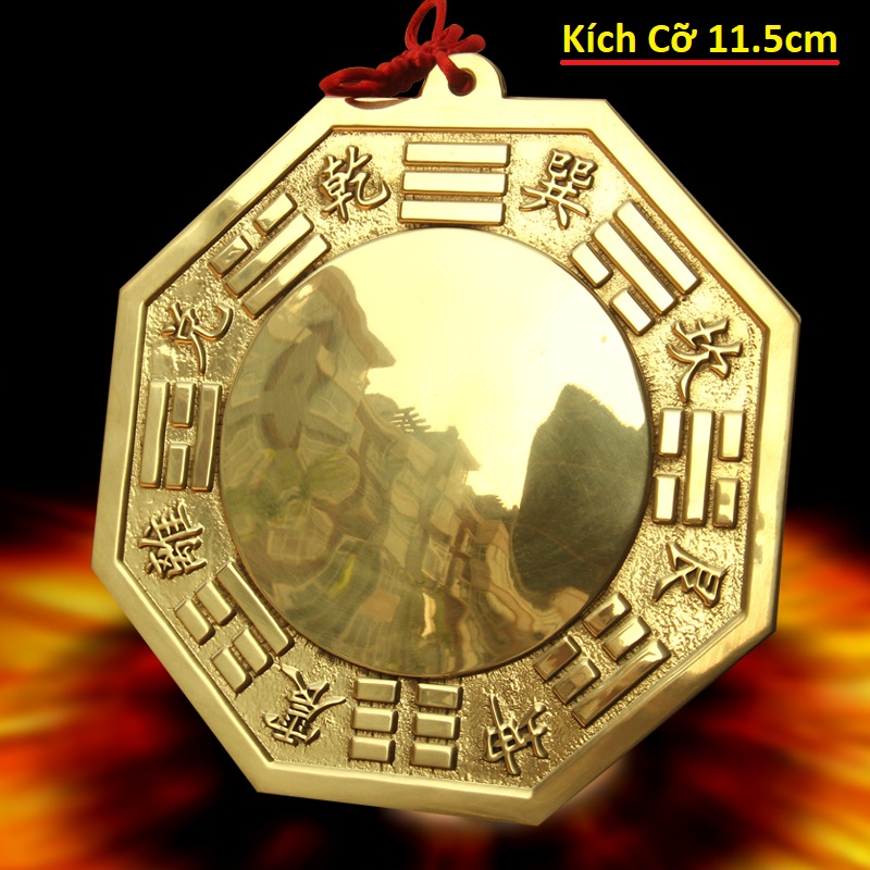 Gương Bát Quái Âm Dương Lồi - Bằng Đồng Nguyên Chất- Kích cỡ 11.5cm - Tiên Thiên Bát Quái