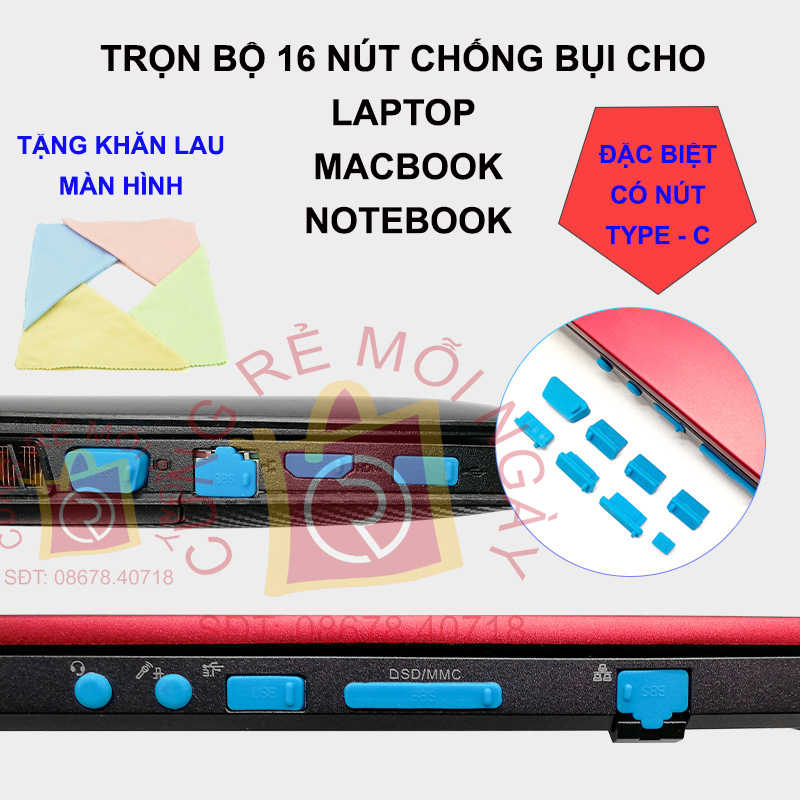 Bộ Nút Chống Bụi Silicon Cho Laptop, Macbook có nút Type C