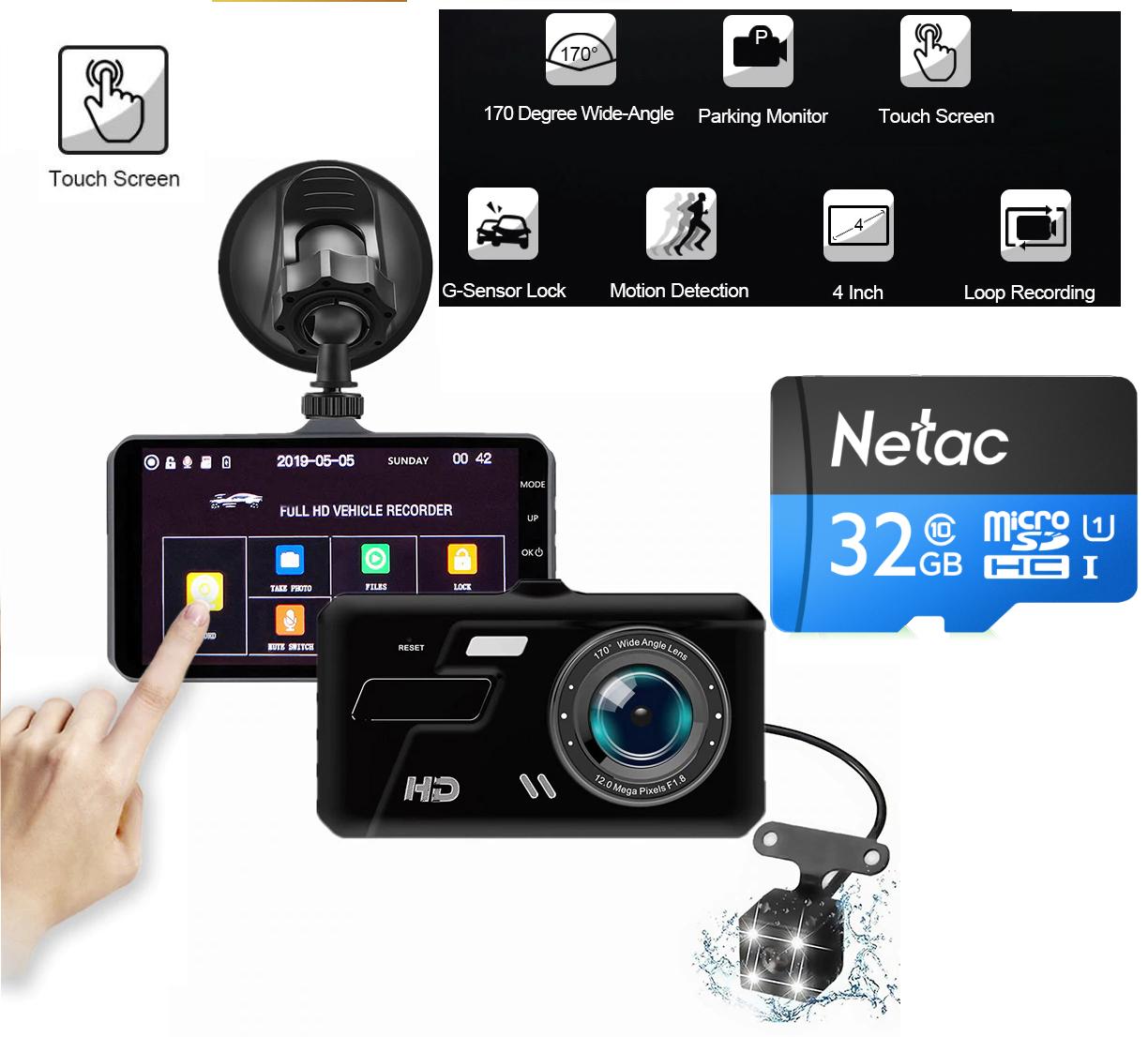 Camera hành trình xe hơi màn hình cảm ứng v10 độ phân giải 1080p+ thẻ nhớ 32gb