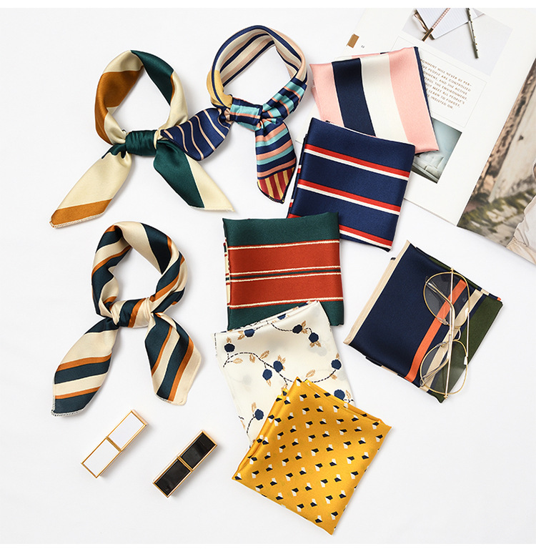 Khăn turban lụa vuông thắt nơ cổ áo quấn tóc túi xách size 50x50cm nhiều mẫu P1