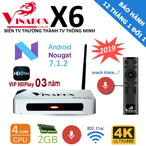 Android TV Smart Box Vinabox X6 Ram 2G Model 2019 tặng Tài khoản Vip 3 năm