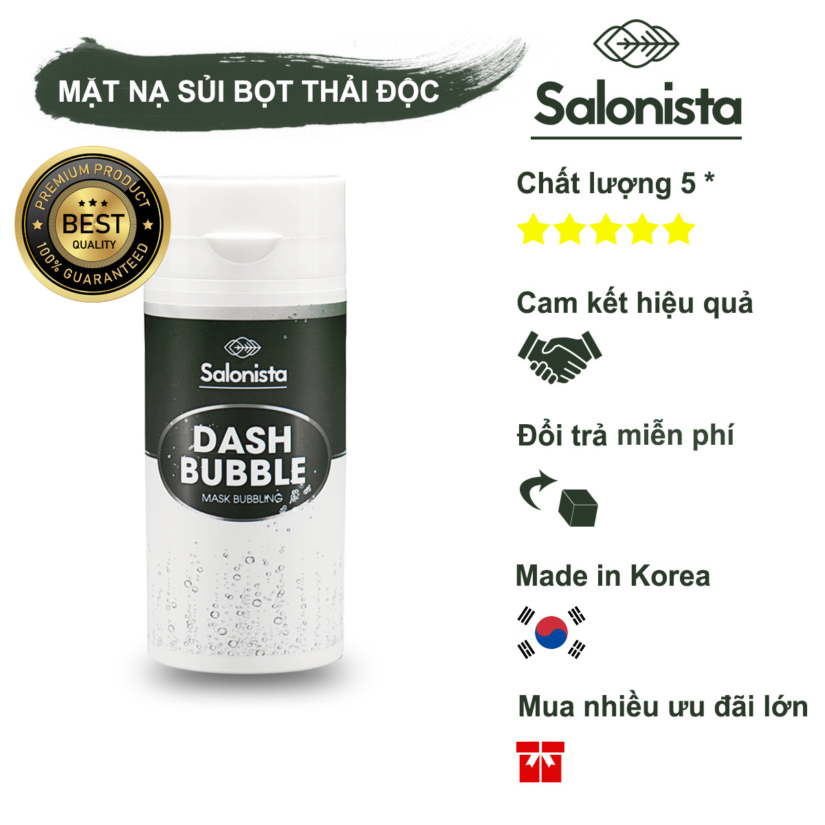 Mặt nạ sủi bọt, thải độc, hút dầu, làm sạch sâu lỗ chân lông Dash Bubble Salonista