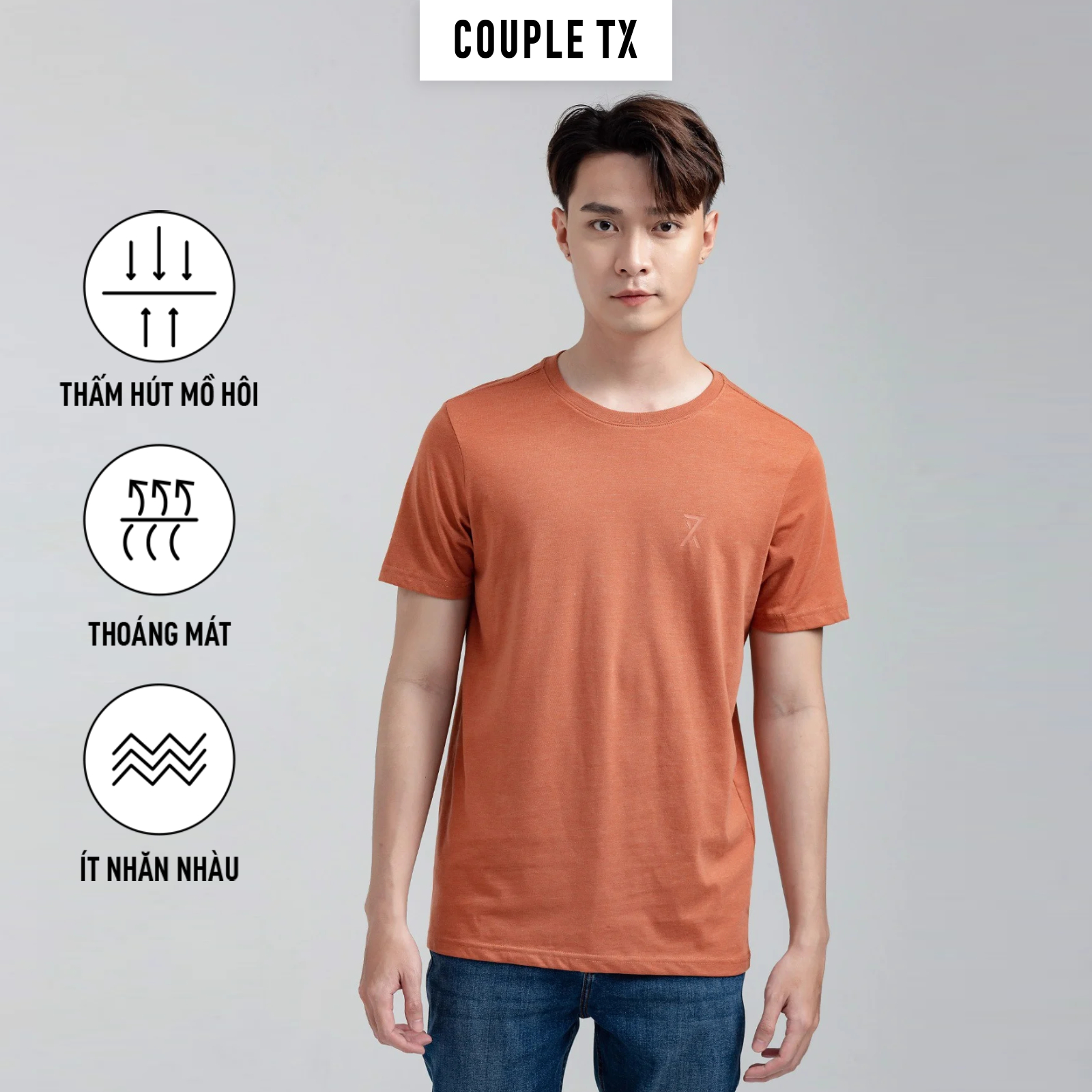 Áo thun nam cổ tròn couple tx basic in logo x