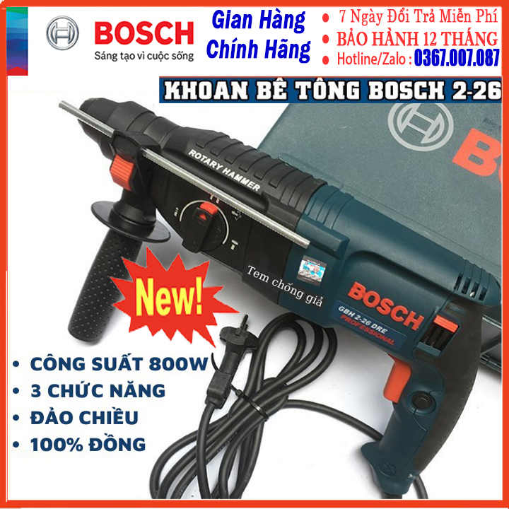 Máy khoan bê tông 2-26 100% dây đồng 3 chức năng tem chữ nổi