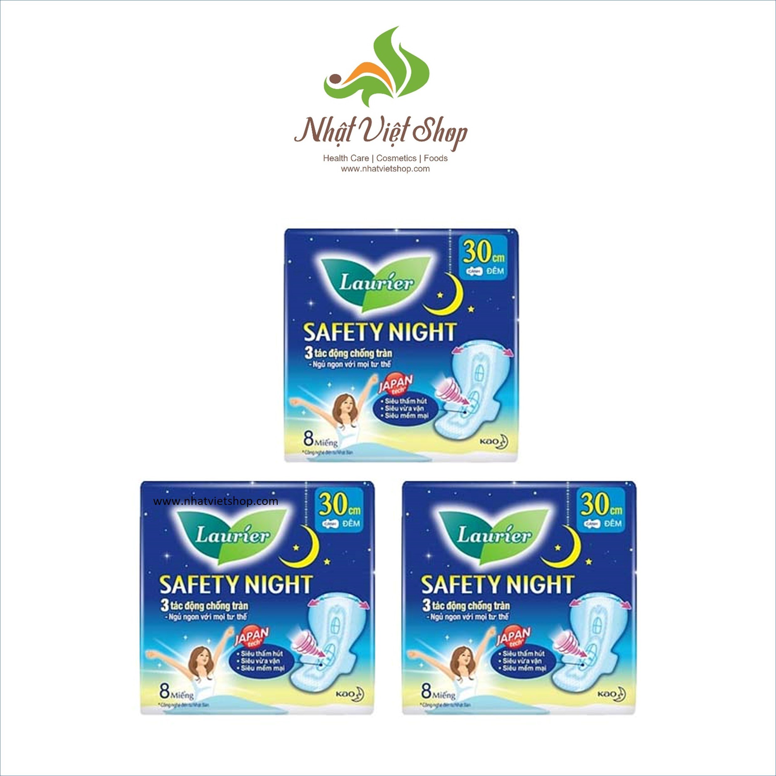 Combo 3 gói Băng Vệ Sinh Ban Đêm Laurier Safety Night chống tràn