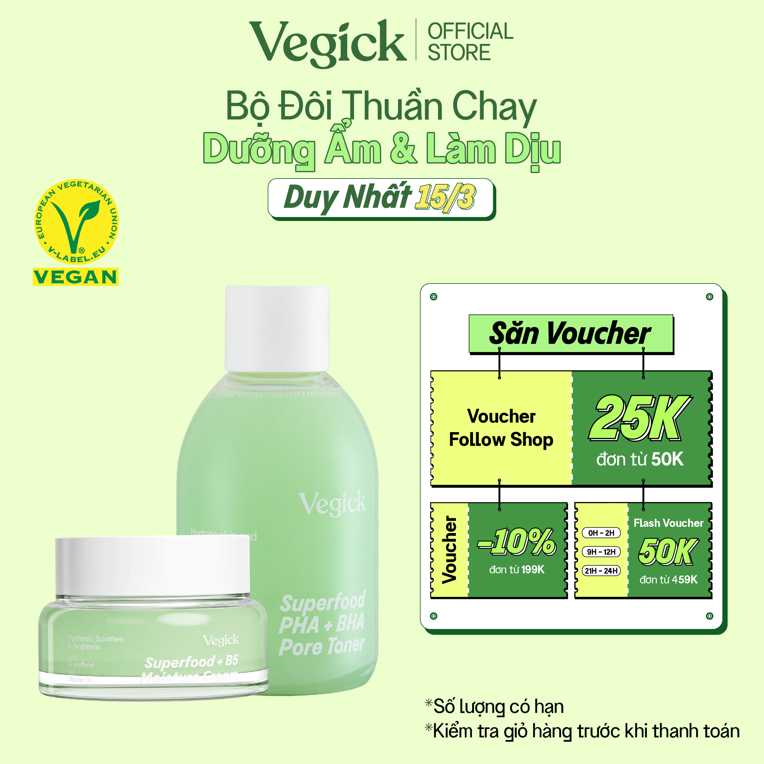Bộ Đôi Nước Cân Bằng Thuần Chay 210ml & Kem Dưỡng Ẩm Thuần Chay 50ml