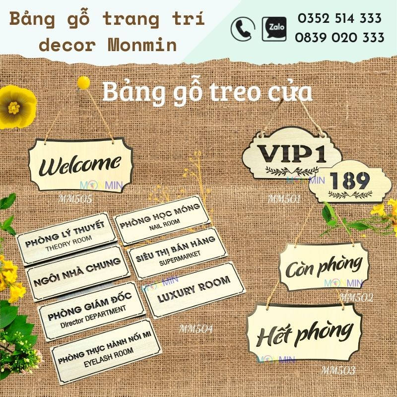 Bảng gỗ trang trí decor Monmin - Tên phòng, số phòng, bảng chức danh, chức vụ