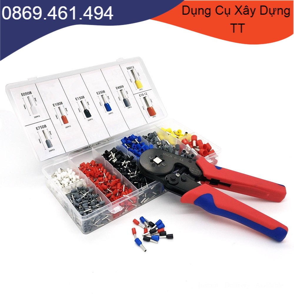 Kìm bấm cos vuông HSC8 6-4A kèm 1200 đầu cos đủ loại cos ống tròn cos pin- Kìm bấm cos tủ điện đa năng