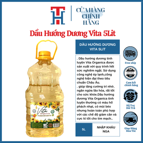 Dầu Hướng Dương Tinh Luyện Vita Organica Premium Sunflower Oil 5L Nhập