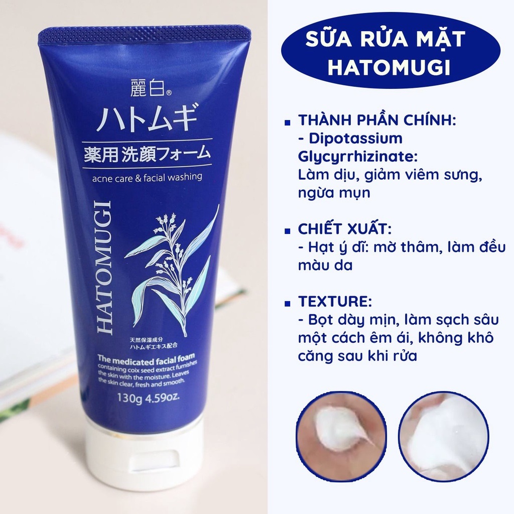 Sữa rửa mặt ý dĩ hatomugi - màu xanh 130gram