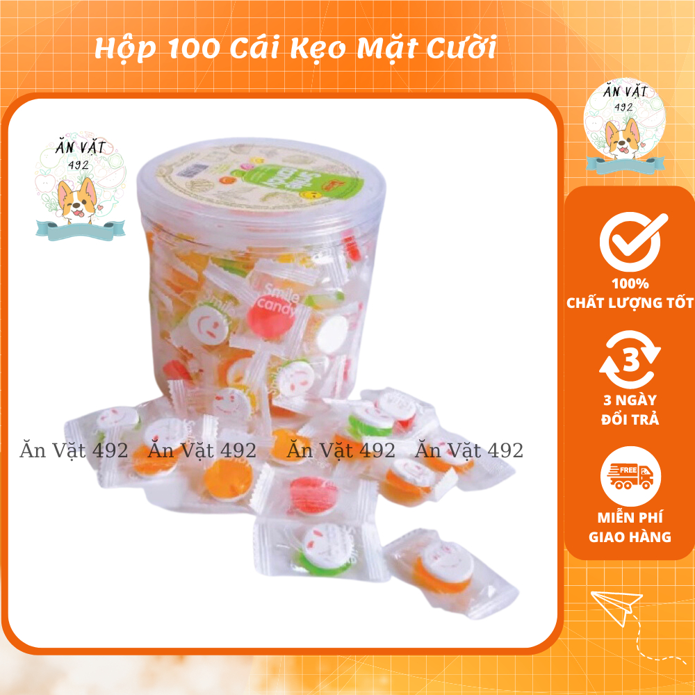 Hộp 100 Cái Kẹo Mặt Cười Trái Cây Dễ Thương Hongkong - Ăn Vặt 492