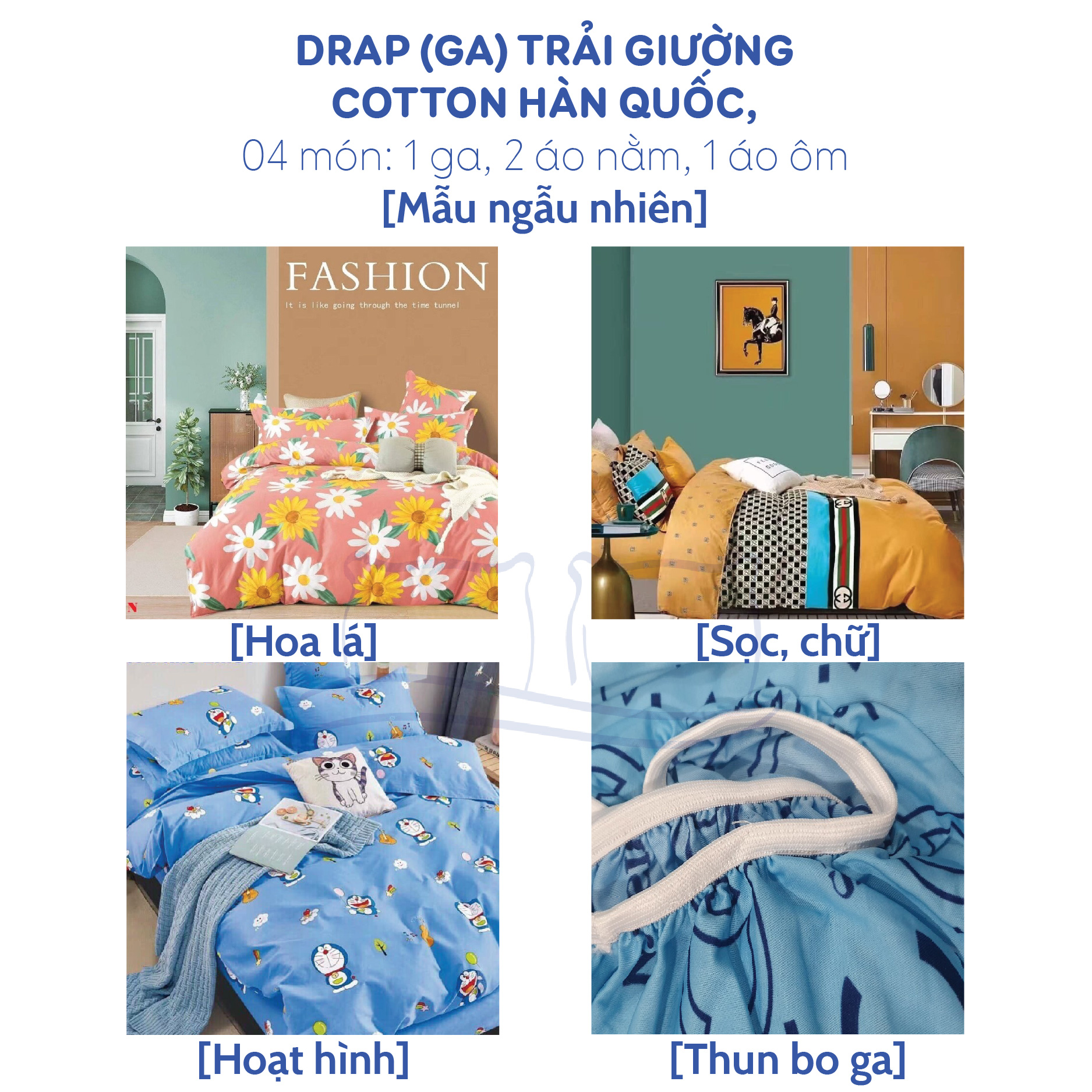 Drap cotton Hàn combo 4 món. không pha polly.