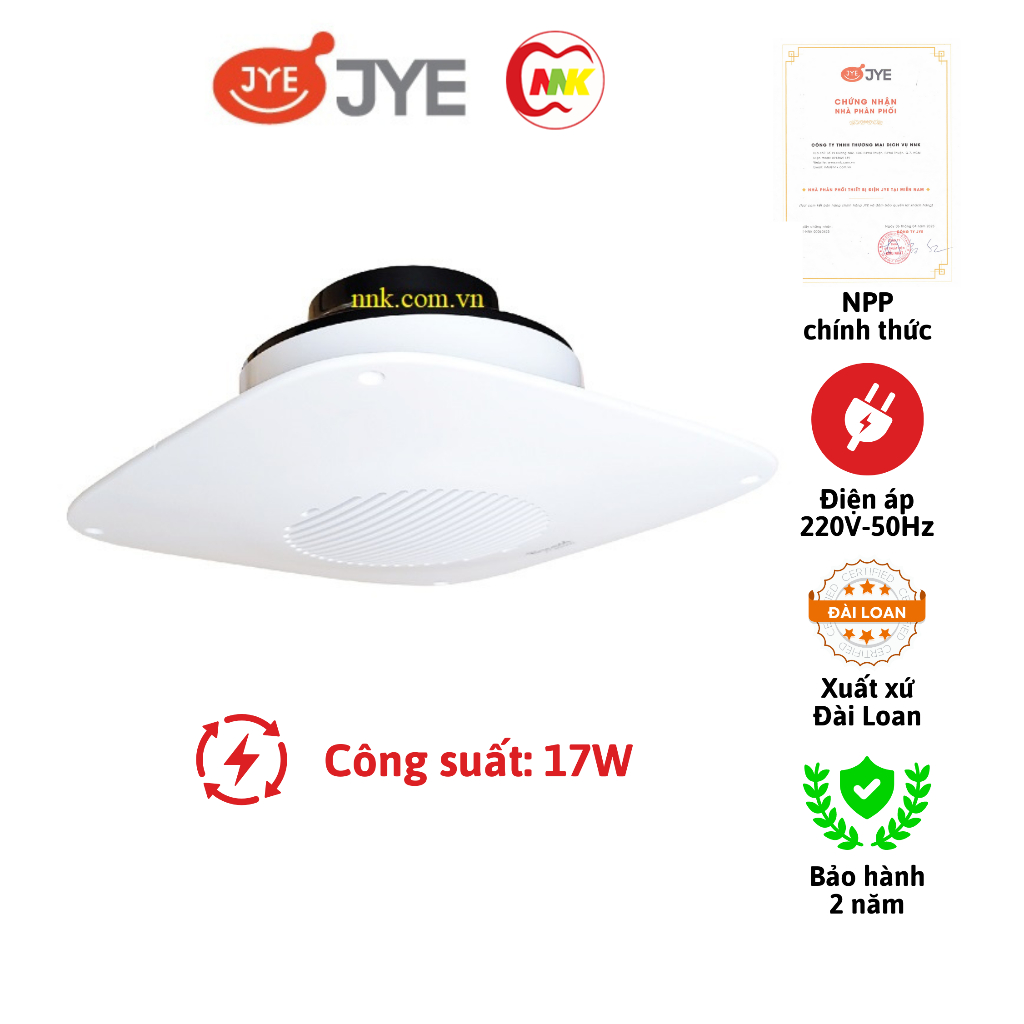 Quạt hút thông gió âm trần JY-B90022 18W KT 278x278mm JYE