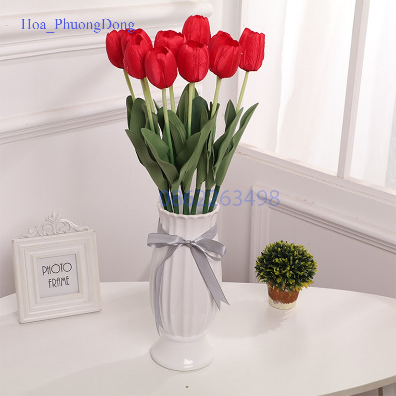 Hoa tulip vải lụa dài 60cm Hoa giả trang trí để bàn phòng khách đẹp Hoa_PhuongDong H07