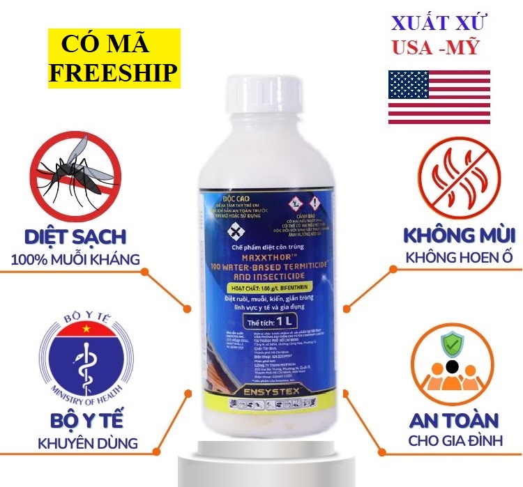 Thuốc diệt muỗi Maxxthor 100 chai 1 lít diệt muỗi và côn trùng bên trong nhà, khách sạn... ko mùi, tồn lưu lâu trên bề mặt