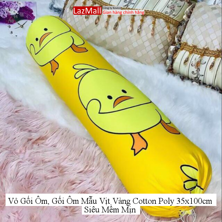 Vỏ gối ôm, gối ôm mẫu vịt vàng cotton poly 35x100cm siêu mềm mịn