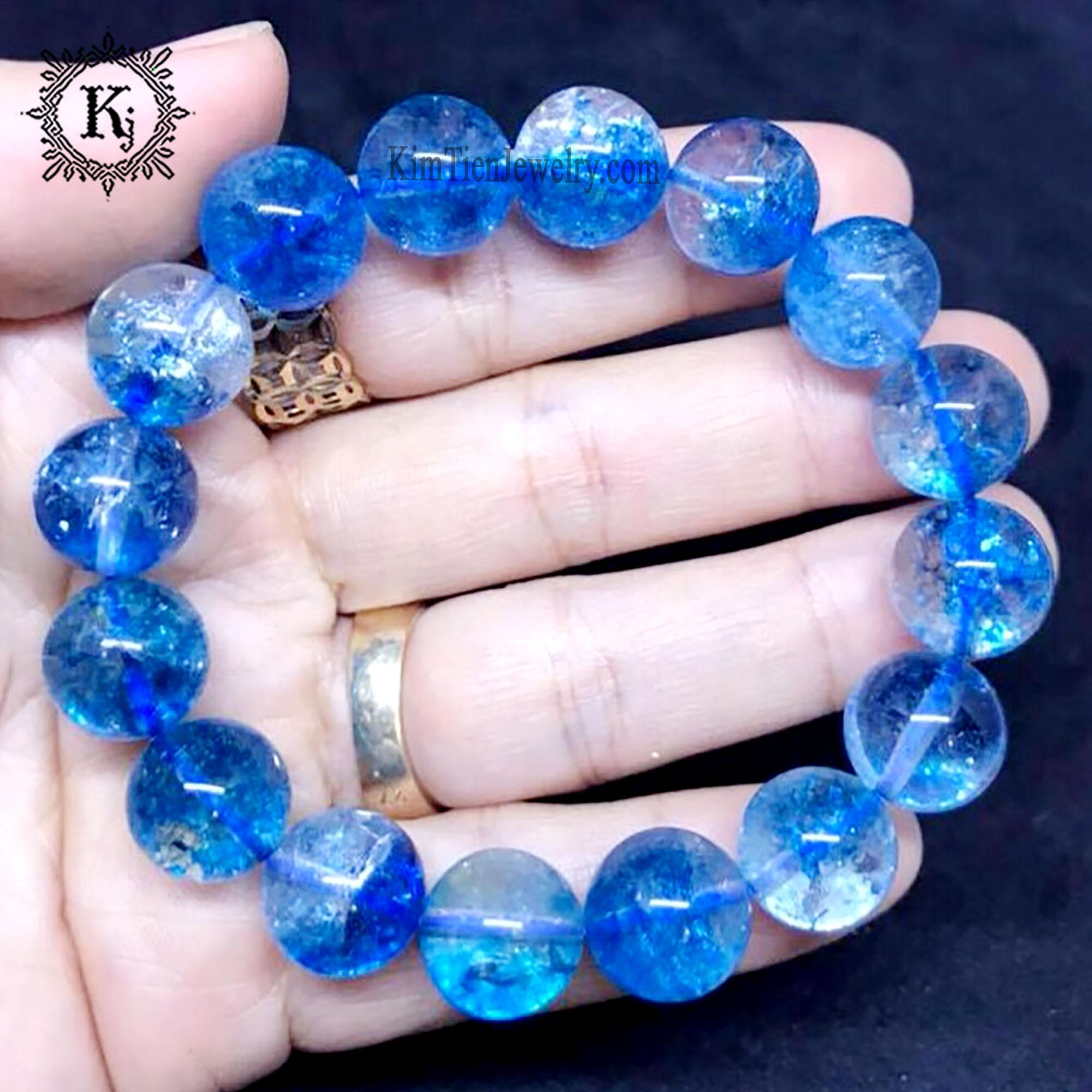 Vòng Tay Phong Thủy Đá Ưu Linh Xanh Dương - Hợp Mệnh Thủy , Mệnh Mộc  - Gia  Tăng Vượng Khí - Tặng Kèm Dây, Đá Dự Phòng