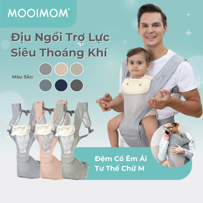   CHÍNH HÃNG  Địu Ngồi Cho Bé Siêu Thoáng Khí Trợ Lực 4 Tư Thế MOOIMOM Breathable Hipseat Carrier H90501 
