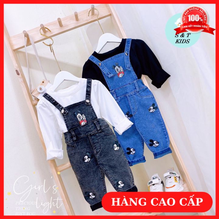 [Freeship+Quà 25K]Bộ Quần Áo Set Quần Yếm Áo Phông Cotton In Hình Mickey Cho Bé Trai Bé Gái Đi Học Đi Chơi Diện Tết Tặng Tất Gấu BM House Kids