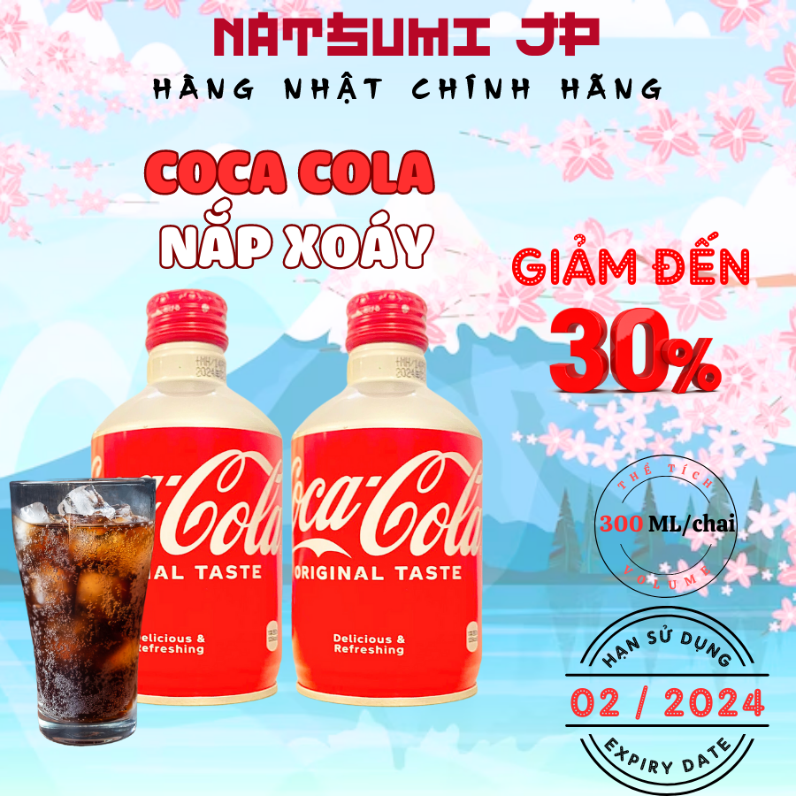 Nước giải khát có gaCoca-Cola Nhật Bản chai 300ml nắp xoáy