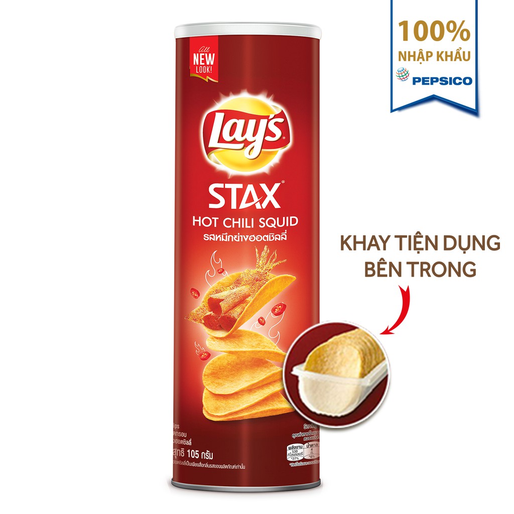 Bánh Snack Khoai Tây Miếng Lay's Stax Thái Vị Mực Cay Hộp 105g