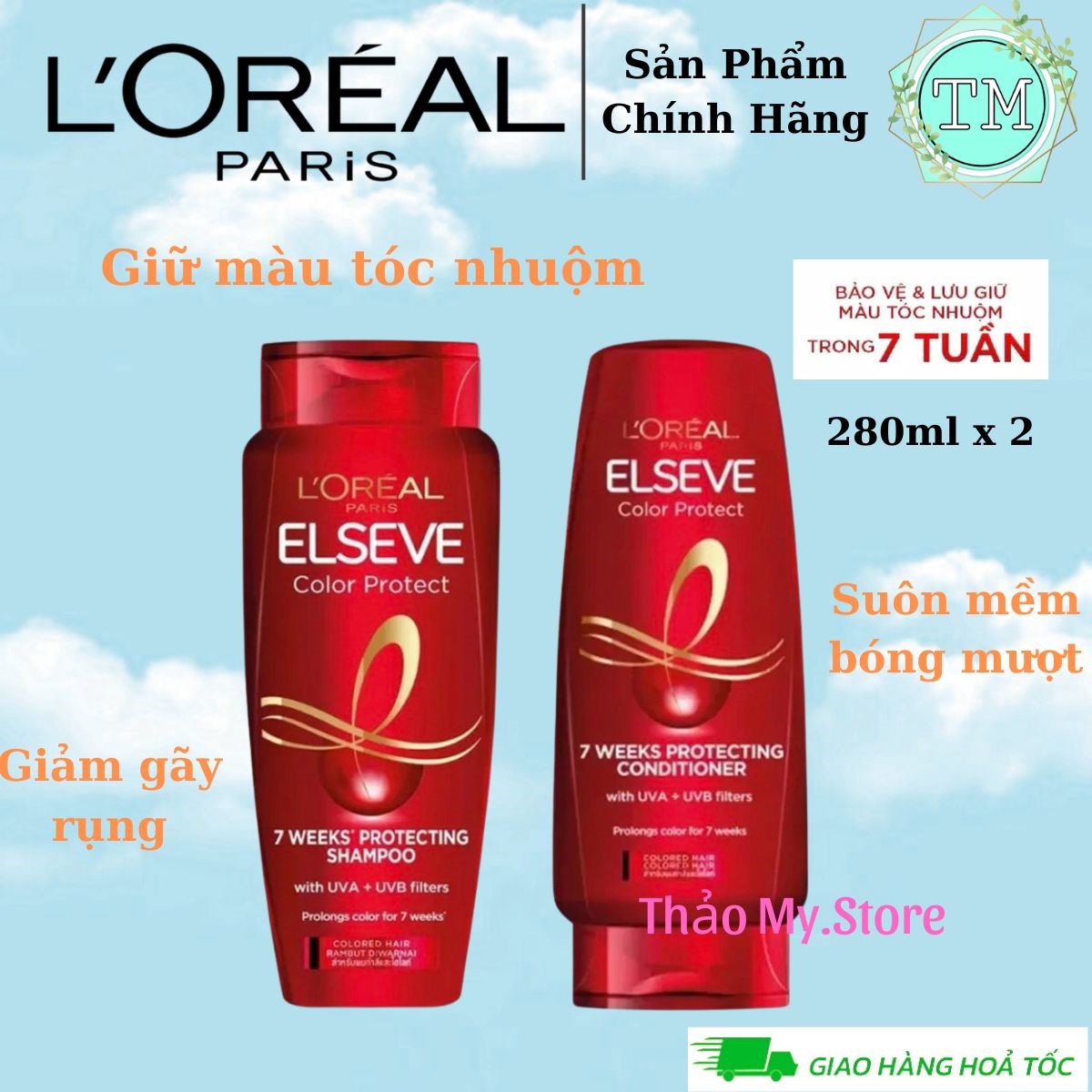 Dầu gội, xả loreal elseve 280ml giữ màu tóc nhuộm - chính hãng mẫu mới