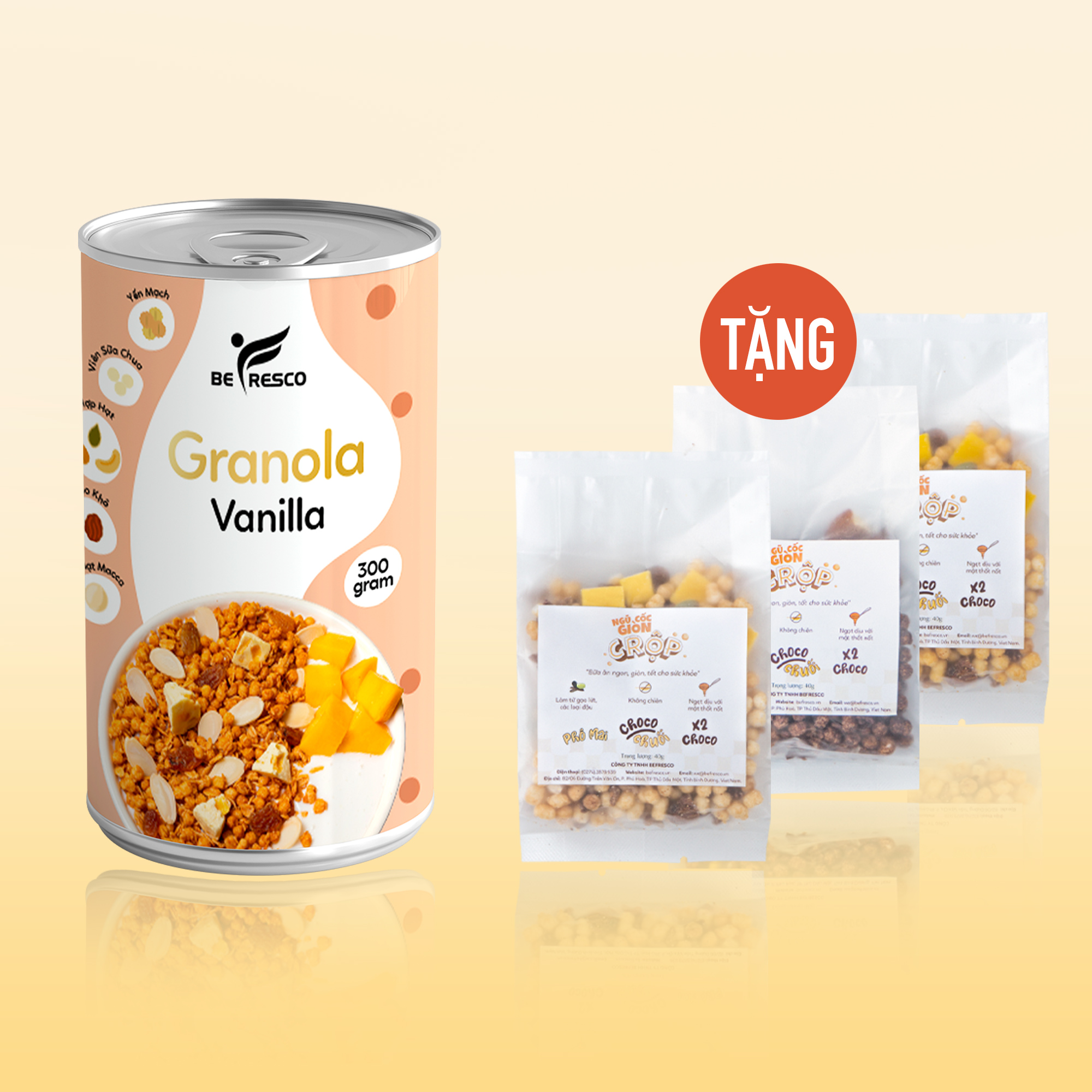 Ngũ Cốc Ăn Kiêng Granola Vị Vanilla Hạt, Trái Cây Mix Sữa Chua Sấy Khô Befresco 300g