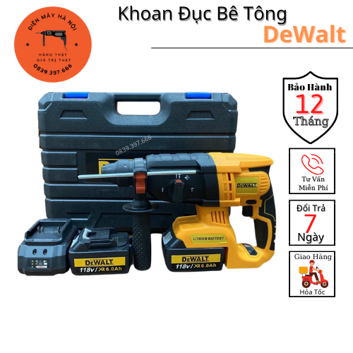 Máy khoan bê tông dùng pin dewalt 118v - loại động cơ ko chổi than lõi đồng hàng cao cấp