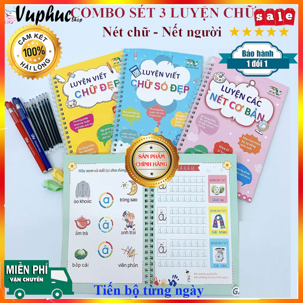 Sét 3 quyển vở tô màu luyện chữ cho bé - Set 3 quyển vở tập tô tự bay màu mực sau 30p kèm miếng đệm bút - Vở tập tô nét - Vở tập tô số - Vở tập tô chữ cái, vở tập viết tự xóa cho bé( shop có bán màu 150, sách song ngữ, thẻ học,