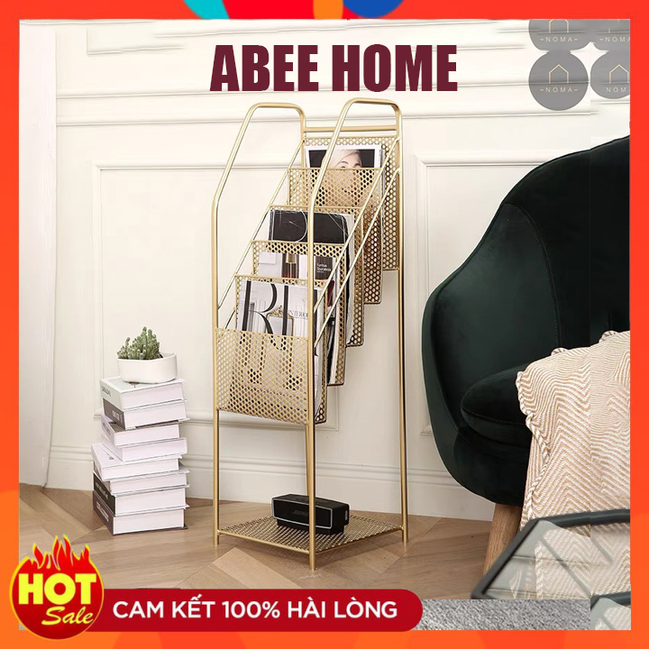Kệ sách đứng đa tầng, giá để sách báo tạp chí 5 tầng bằng kim loại cao cấp trang trí phòng khách, sảnh quầy spa