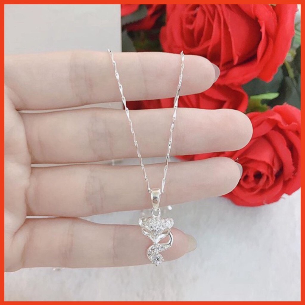Dây chuyền nữ bạc thật dây chuyền mưa treo mặt hồ ly đính đá - Kho sỉ bạc Nhất Linh