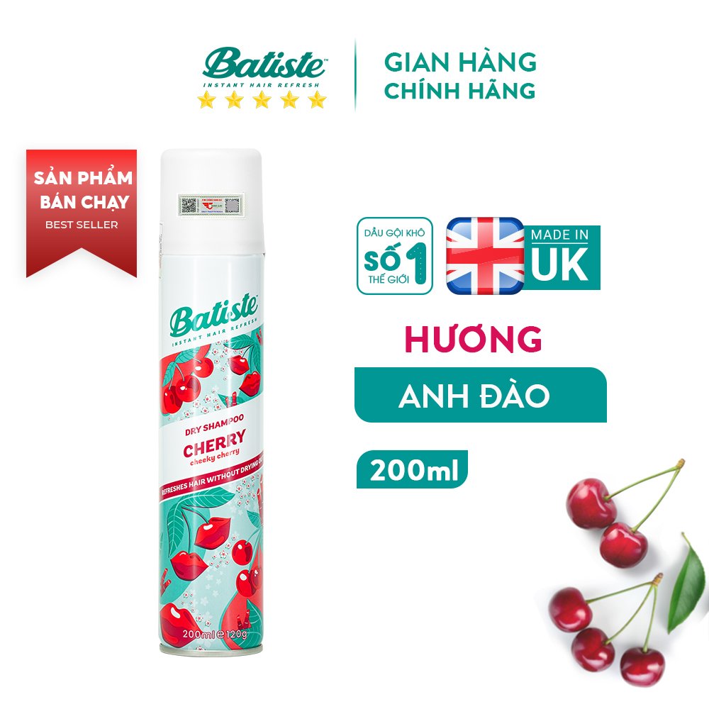 Dầu Gội Khô Hương Anh Đào - Batiste Dry Shampoo Fruity & Cheeky Cherry - Gội Khô - Xịt Khô Phồng Tóc 200ml