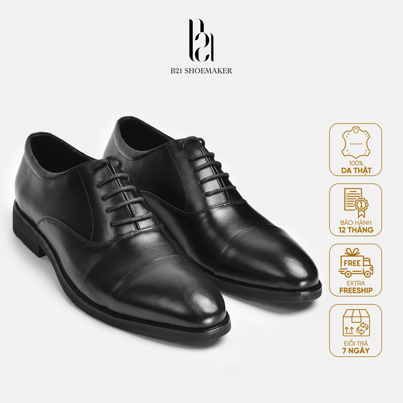 Giày Oxford Nam Da Bò Cao Cấp Thoáng Khí Tăng Chiều Cao Giày Tây Công Sở Phong Cách Lịch Lãm Full Box - B21 Shoemaker