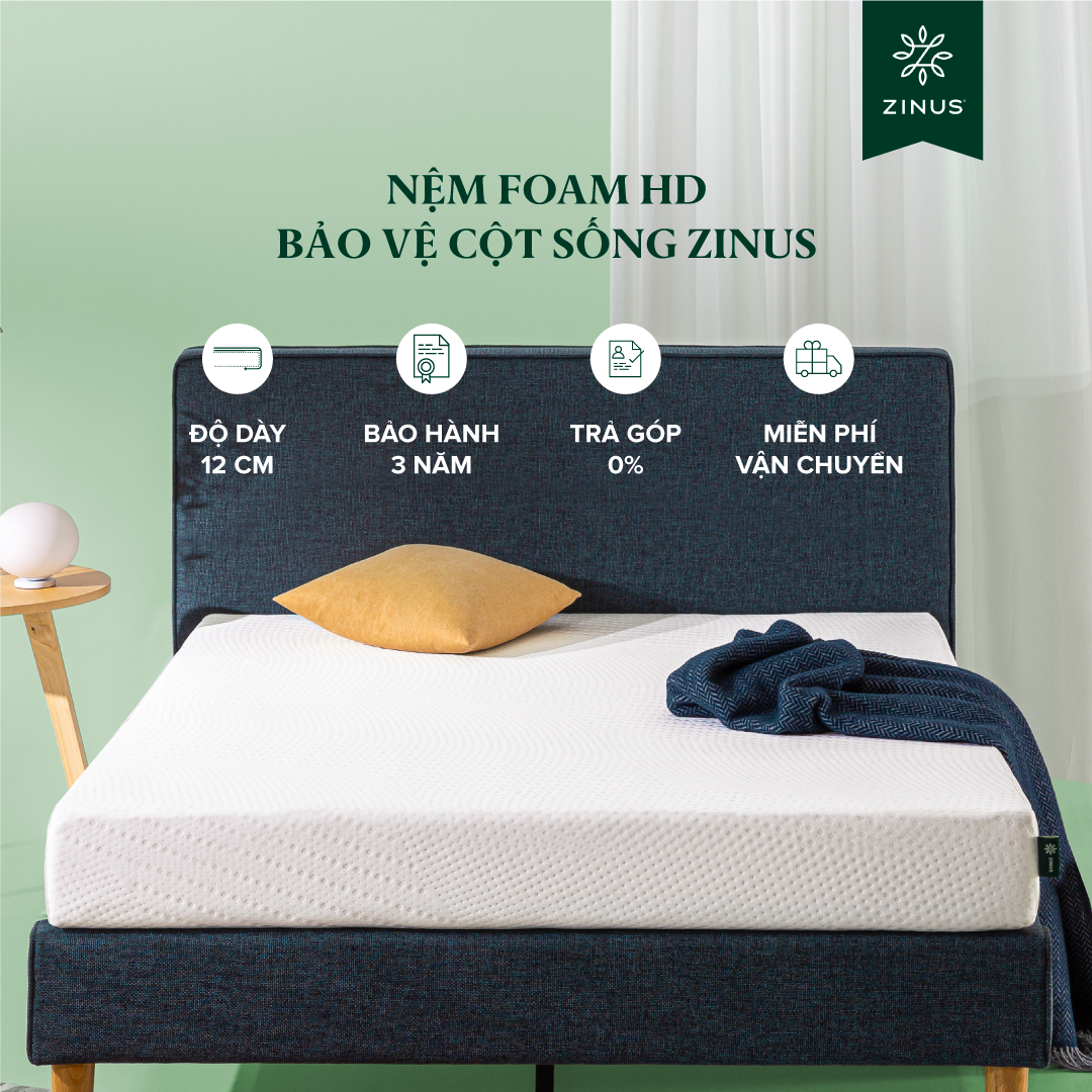 Nệm Cao su Non HD Bảo Vệ Cột Sống Dày 12cm Zinus 5in Foam Mattress Extra