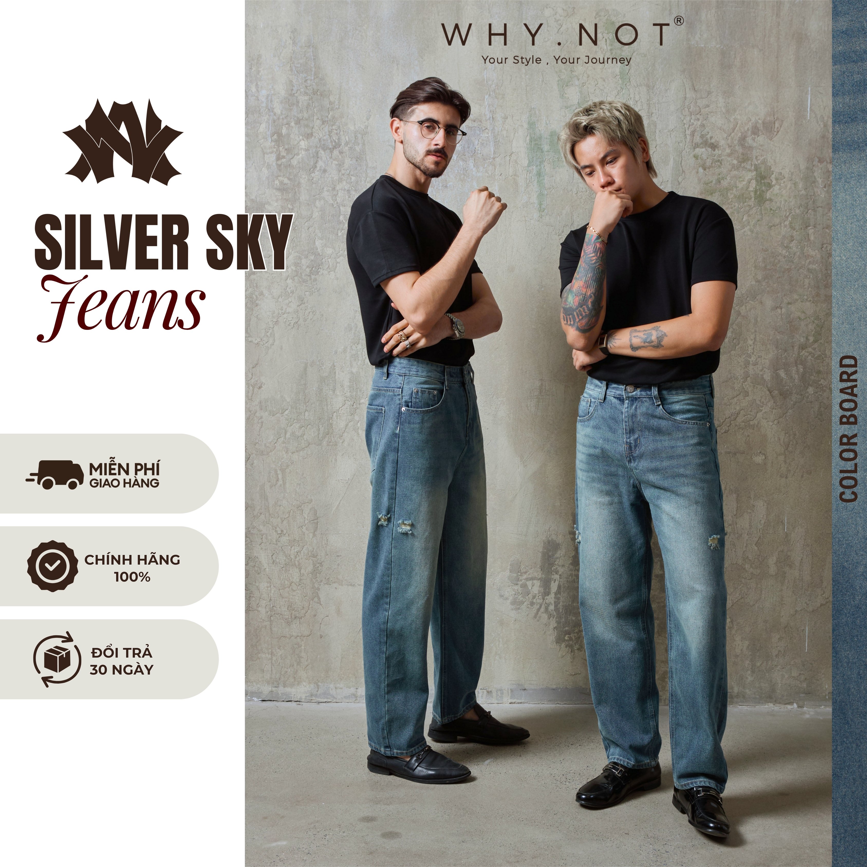 [Có Bigsize] Quần Jean Nam WHY.NOT SILVER SKY Jeans Ống Suông Rộng Form Regular Fit - Jean Bò Mềm Cao Cấp JSTSK