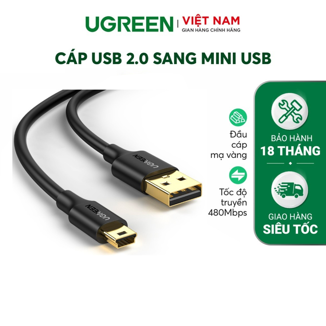 Cáp sạc usb 2.0 sang mini usb ugreen us132 | hỗ trợ tốc độ 480mbps | đầu cáp mạ vàng | bảo hành 18 tháng 1 đổi 1 | 10354 10386 30472 10355 10385.