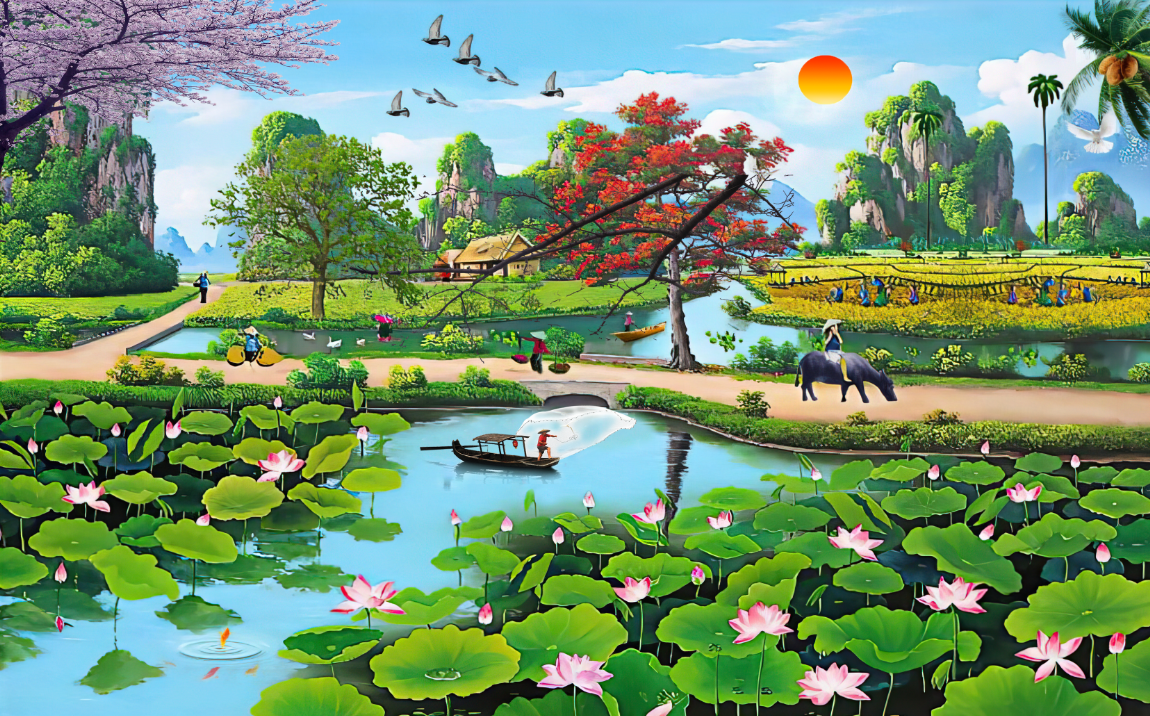 Tranh dán tường 3d đồng quê