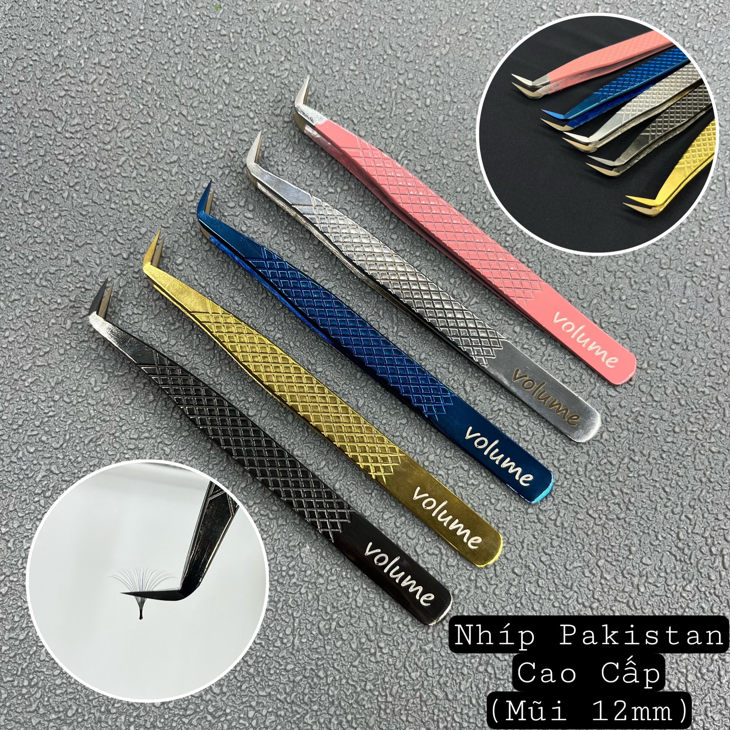 Nhíp nối mi Pakistan phủ nhám NANO gắp mi volume tới 30D_mũi 12mm-15mm_dụng cụ nối mi Thúy Hà