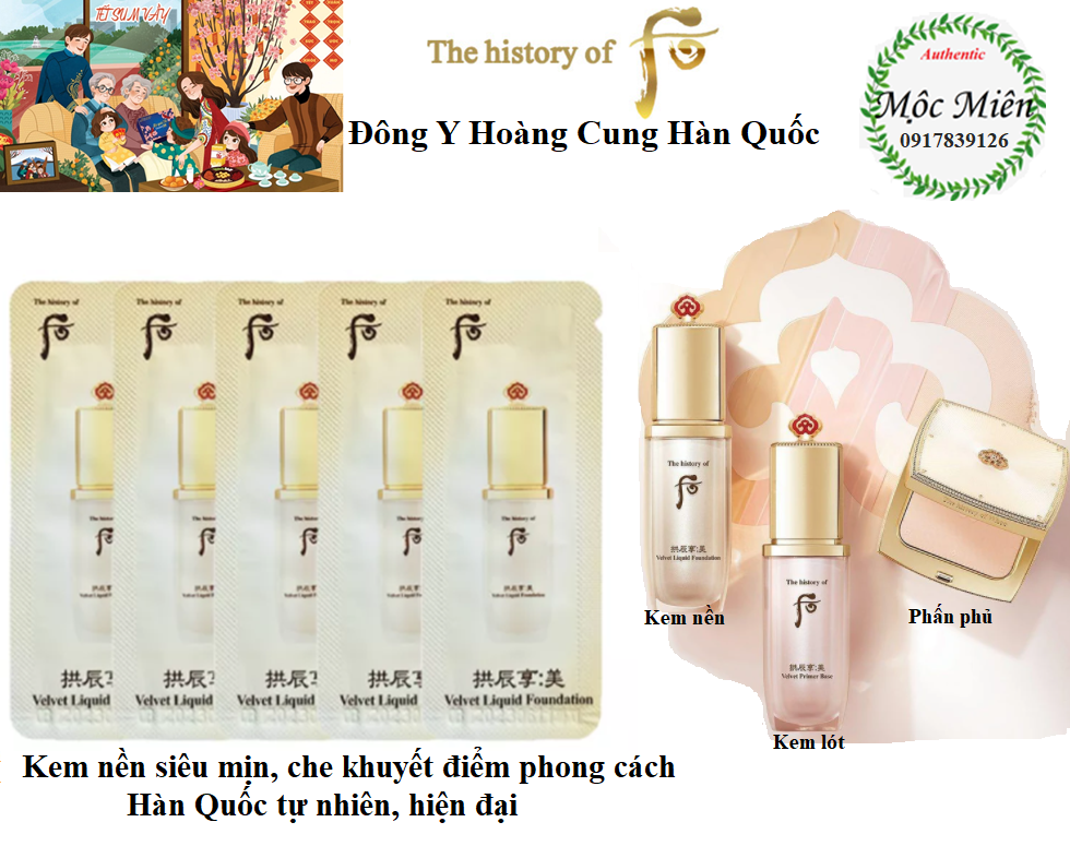 [HCM]10 gói Kem nền kiềm dầu che khuyết điểm tự nhiên kiểu Hàn Whoo Velvet Liquid Foundation 1mlx10
