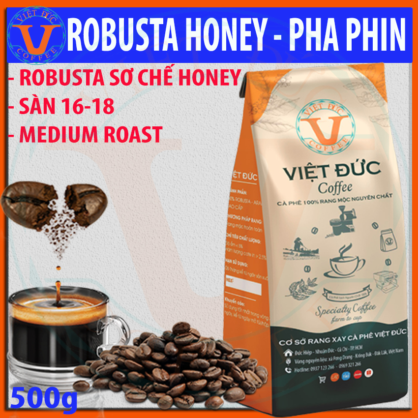 1Kg Cà phê Robusta-Honey cao cấp, rang mộc, nguyên chất pha phin, bột xay sẵn, thương hiệu