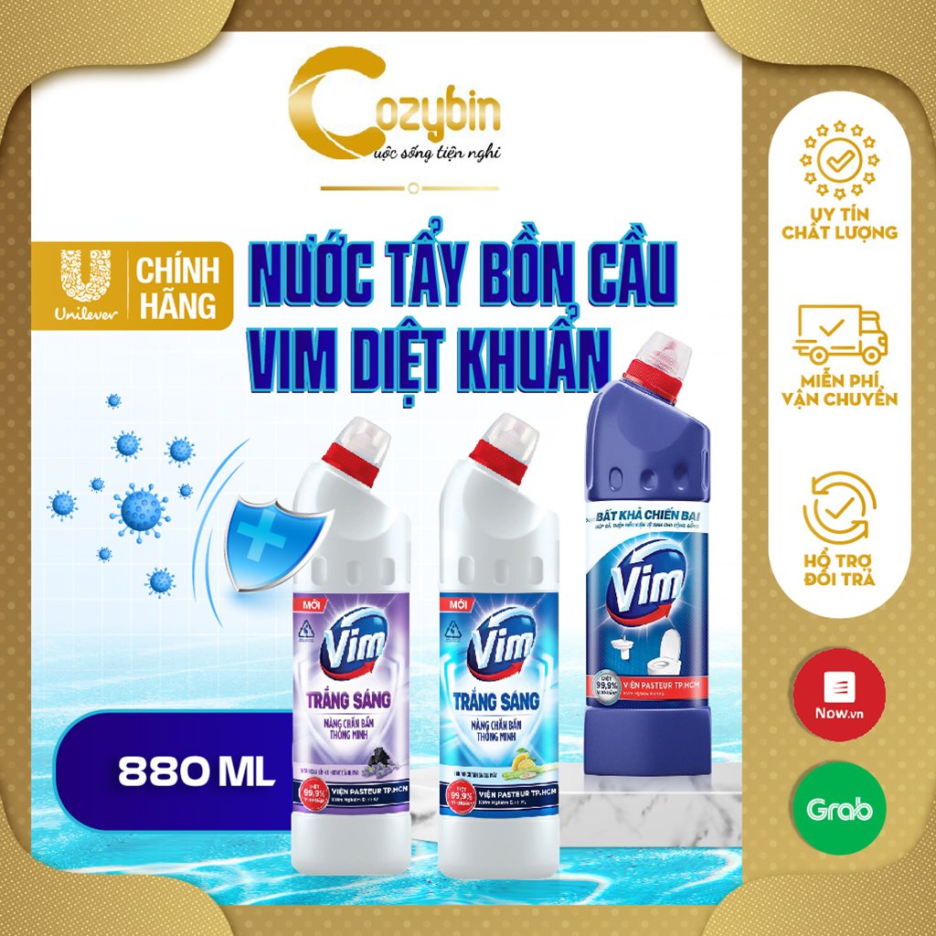 Vim bồn cầu 880ml nước tẩy rửa nhà vệ sinh cực mạnh cozybin