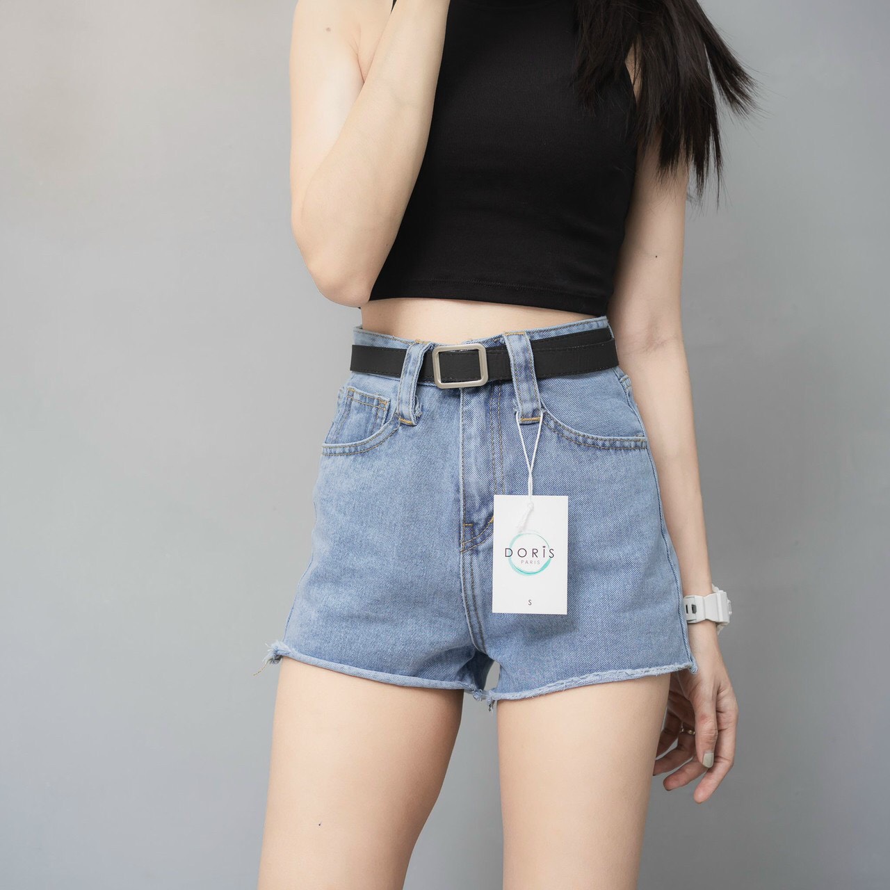 Quần short jean nữ trơn ống rộng lưng cao Luxy House - AT89