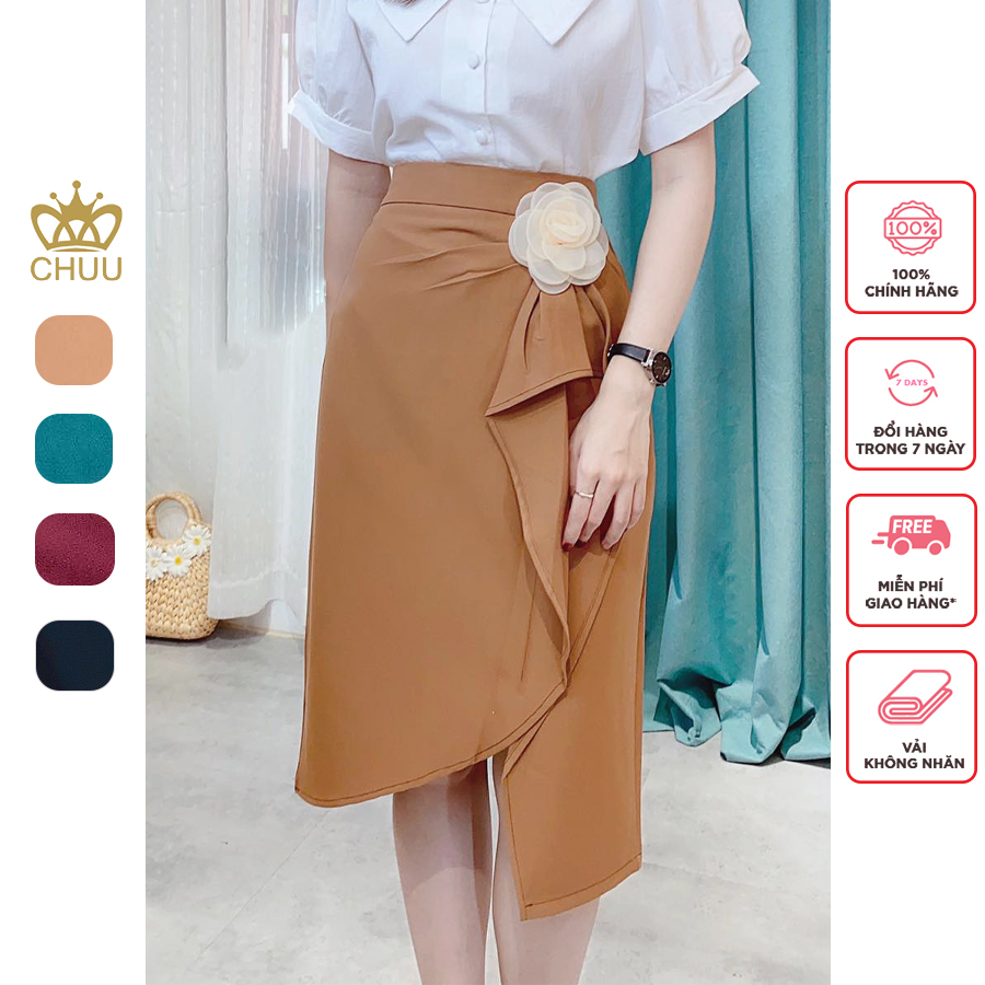 Chân váy công sở bèo nhún dáng suông tặng kèm bông cài xinh xắn CHUU CV6103