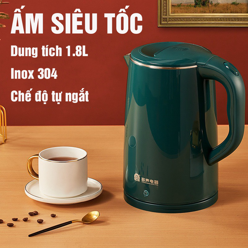 Ấm siêu tốc bình đun nước cao cấp dung tích 1,8 lít, công suất 1500w