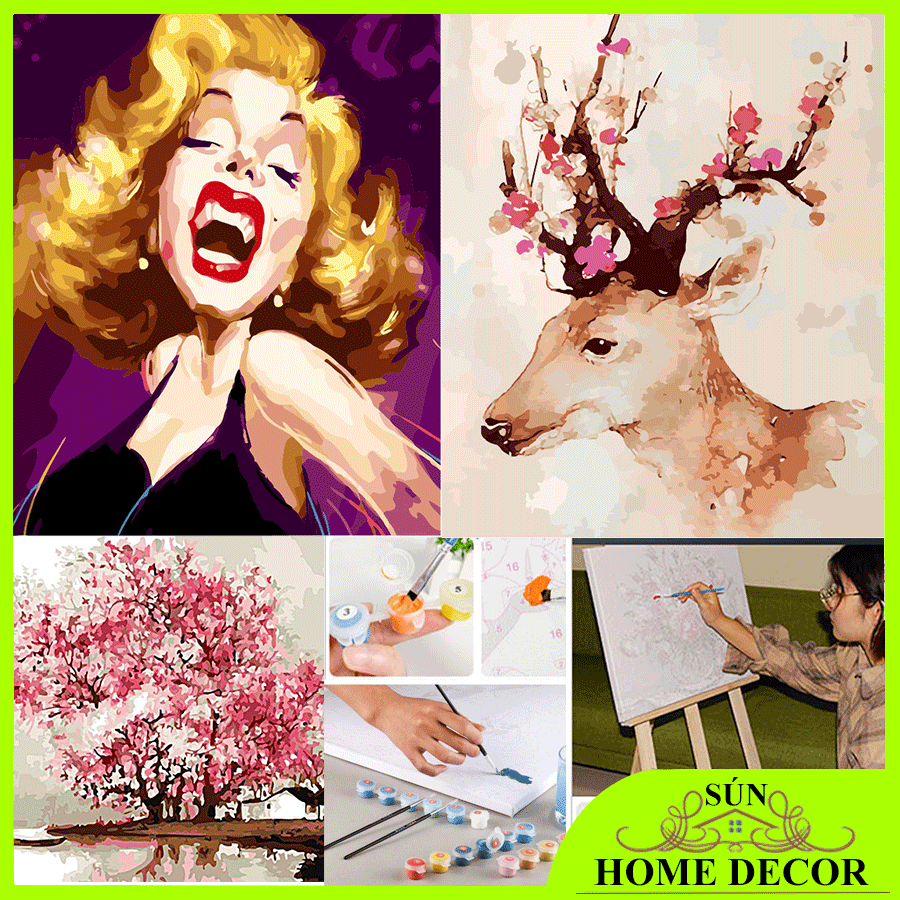 [CÓ KHUNG GỖ- 30x40cm cỡ lớn- CÓ MÃ GIẢM 20K] Tranh sơn dầu số hóa hình phong cảnh, hươu nghệ thuật, tranh treo tường tô màu theo số