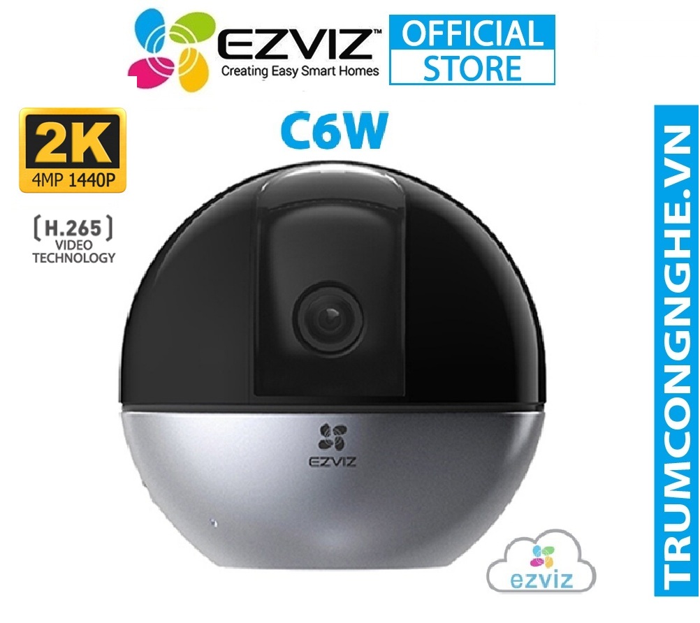 Camera IP WIFI 4MP EZVIZ C6W 2K Siêu Nét, Đàm thoại 2 chiều, Quay 360°, Theo Dõi Chuyển Động, Góc Rộng Bao Quát