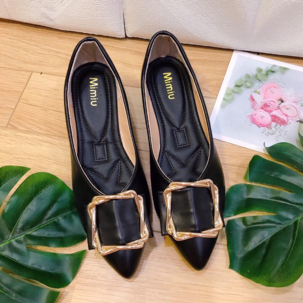 Giày búp bê nữ thời trang đế bằng, da bóng mũi nhọn fom chuẩn size 35-40 màu đen, nude và đỏ