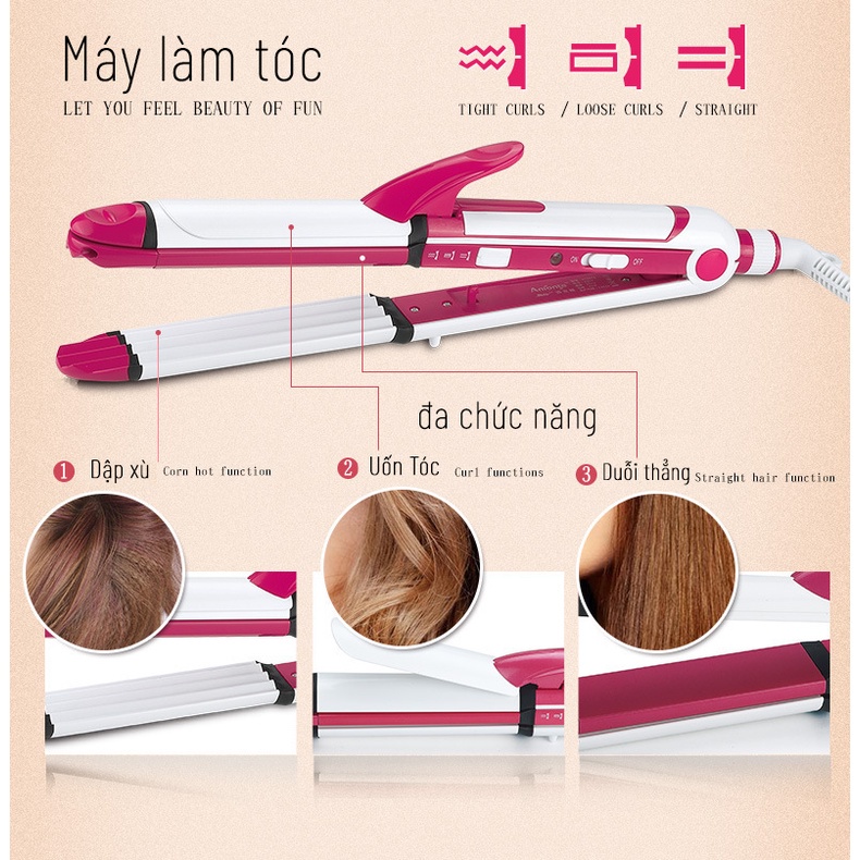 Máy Làm Tóc đa chức năng tiện lợi, máy duỗi tóc 3 in 1 có chức năng của máy uốn tóc và máy dập xù 3in1